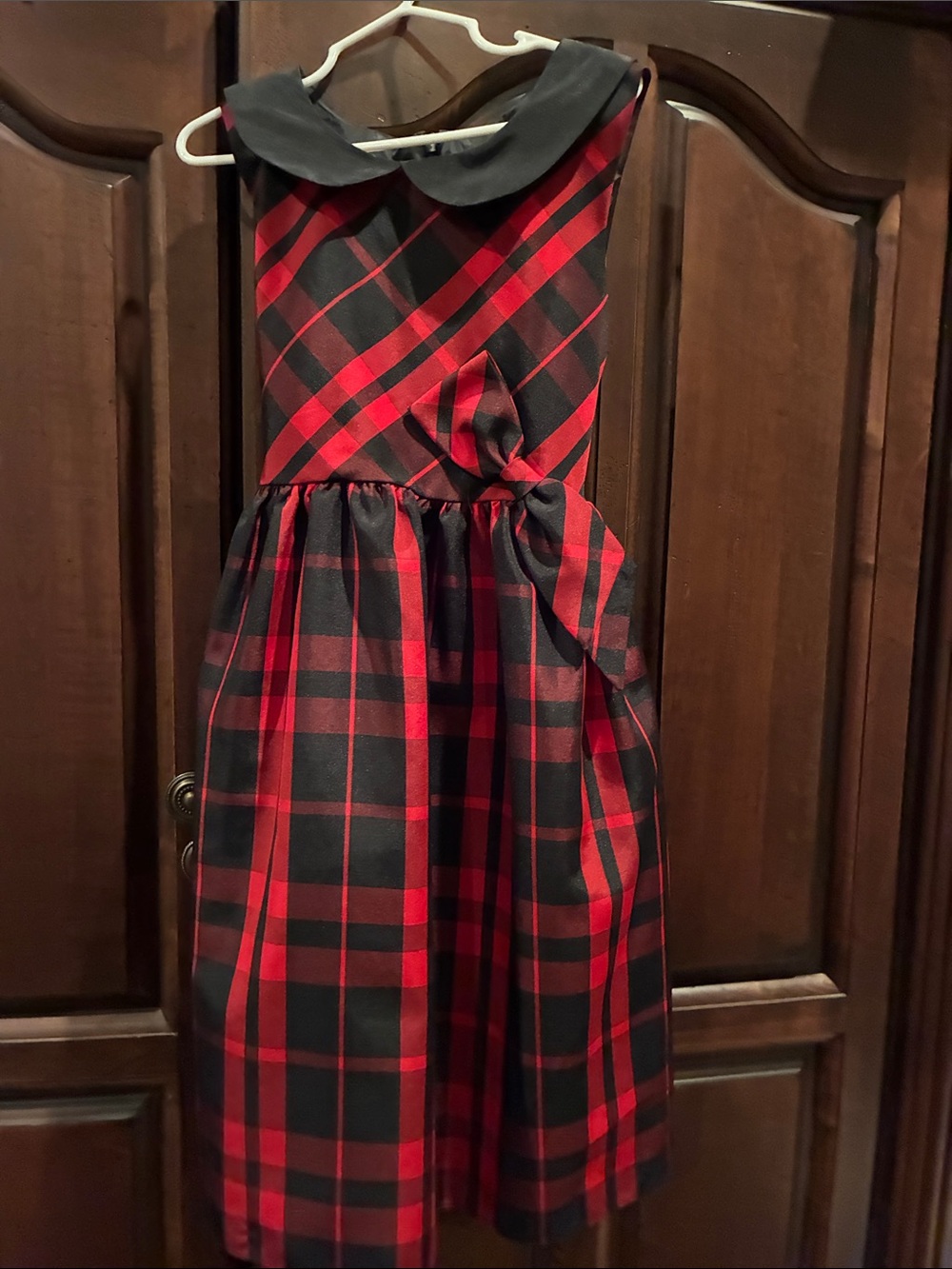 Girls' Red and Black Plaid Peter Pan Collar Dress - Classic Holiday Style